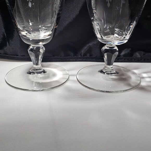 2 Art Deco Kusak Ice Tea Glasses 6.5" handcut flowers lines cut glass handblown - Picture 4 of 6